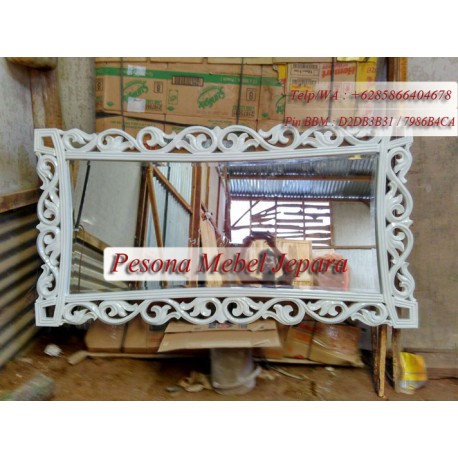 Frame, Bingkai, Pigura Cermin Diamond Lengkung Kayu Jati