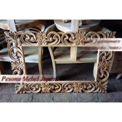 Frame, Bingkai, Pigura Cermin Ukir Lung Kelapa Kayu Jati