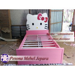 Ranjang atau Dipan Anak Hello Kitty Laci 4 Kayu Jati