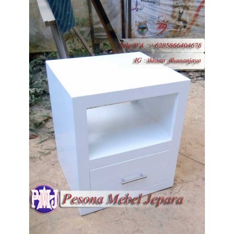 Nakas Minimalis Duco White Laci 1 Kayu Jati