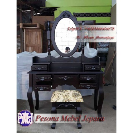 Tolet atau Meja Rias Oval Ukir Kayu Jati