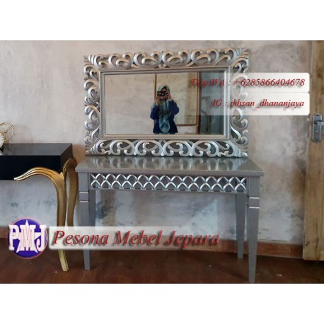 Meja Konsul Shabby Minimalis Ukir Warna Silver Kayu Jati Pesona Mebel Jepara