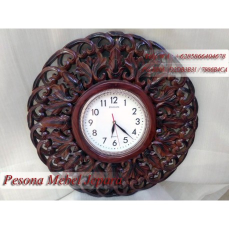 Jam Dinding Ukir Kayu Jati Motif Daun Matahari Pesona Mebel Jepara