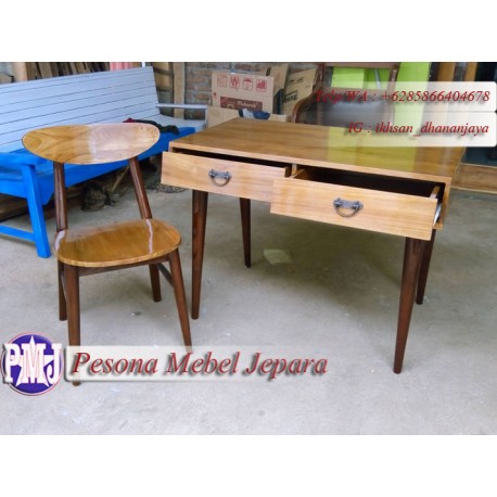 Set Meja Kursi Belajar atau Meja Kerja atau Meja Kantor Minimalis Model Retro Kayu Jati