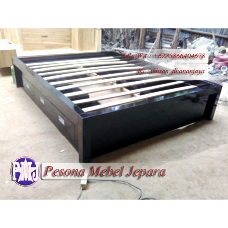 Ranjang atau Dipan Minimalis Kayu Jati Laci 6 No. 2 Tanpa Headboard Pesona Mebel Jepara