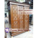 Wardrobe atau Lemari Pakaian Minimalis Pintu 3 Sliding Motif Tulip dan Meteor