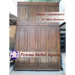 Wardrobe atau Lemari Pakaian Pintu 4 Jumbo Minimalis Kayu Jati Pesona Mebel Jepara.