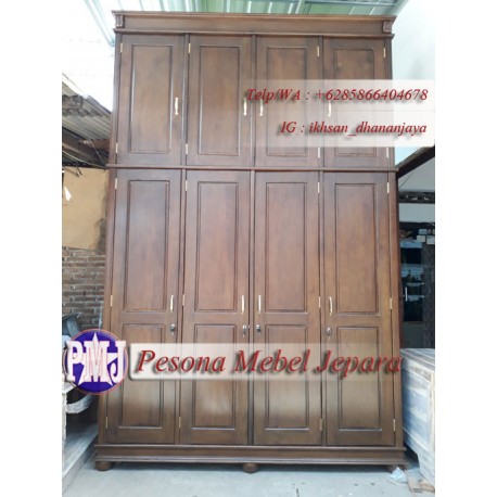 Wardrobe atau Lemari Pakaian Pintu 4 Jumbo Minimalis Kayu Jati Pesona Mebel Jepara.
