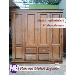Wardrobe atau Lemari Pakaian Minimalis Pintu 4 Laci 4 Kayu Jati Perhutani atau TPK