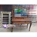 Set Meja Konsul Ukir Laci 3 dan Pigura Cermin Ukir Waru Natural