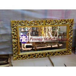 Bingkai atau Frame atau Mirror atau Pigura Cermin Ukir Waru Kuncup 150 cm Kayu Jati Pesona Mebel Jepara