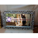 Bingkai atau Frame atau Mirror atau Pigura Cermin Ukir Waru Kuncup Silver Kayu Jati.