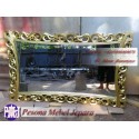 Mirror atau Frame atau Bingkai atau Pigura Cermin Ukir Diamond Gold 150 cm Kayu Jati.