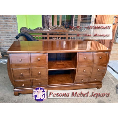 Bufet Minimalis Lengkung Laci 12 kayu Jati Pesona Mebel Jepara