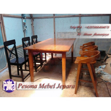 Meja bar atau meja cafe atau meja makan atau meja meeting minimalis kayu jati Pesona Mebel Jepara