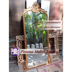 Mirror atau Frame atau Pigura Cermin Ukir Oval Kerang kayu jati Pesona Mebel Jepara
