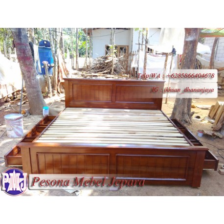 Ranjang atau Dipan Minimalis Salur Laci 6 Kayu Jati Size Jumbo Pesona Mebel Jepara