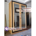 Wardrobe atau Lemari Pakaian Gantung Minimalis Pintu 2 Kaca Kayu Jati Pesona Mebel Jepara