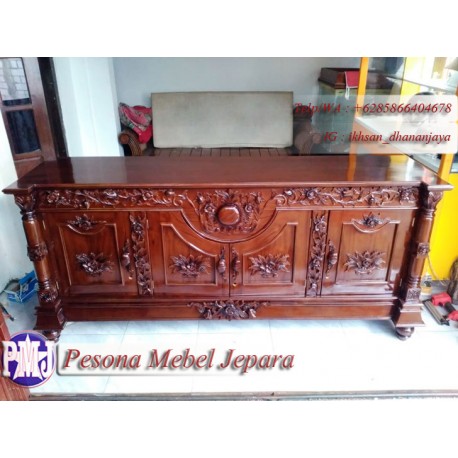 Bufet Bulan atau Bufet Ukir Bulan Panjang 2 Meter Kayu Jati Pesona Mebel Jepara