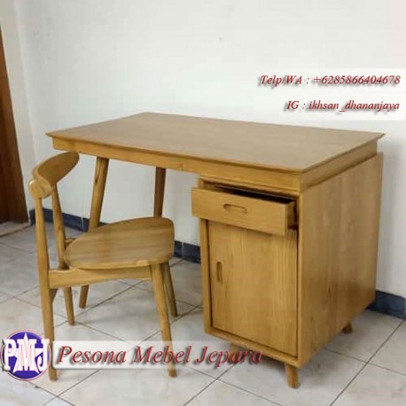 Set Meja Kerja / Meja Kantor / Meja Belajar Retro Kayu Jati Pesona Mebel Jepara