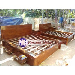Dipan atau Ranjang Minimalis Kayu Jati Laci 4 Ukuran 180x200 cm Pesona Mebel Jepara