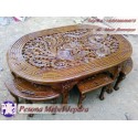 Meja Oshin Motif Ukiran Naga dan Burung Phoenix Kayu Jati Pesona Mebel Jepara