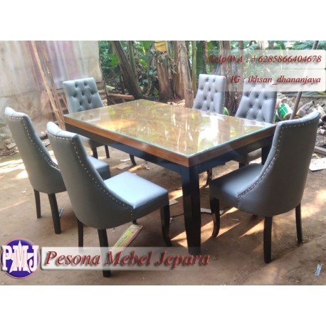 Meja Makan Minimalis Kursi 6 Jok Kayu Jati Pesona Mebel Jepara