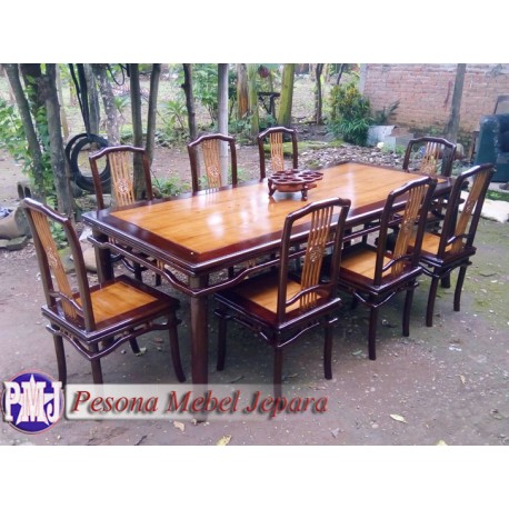 Meja Makan Hongkong Tifani 8 Kursi Kayu Jati Pesona Mebel Jepara