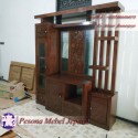 Bufet TV Partisi atau Partisi Ruangan Minimalis Kayu Jati Salur Koin