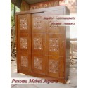 Lemari Pakaian Minimalis Pintu 3 Sliding Motif Meteor Daun