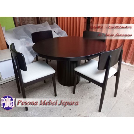 Meja Makan Minimalis Bundar atau Meja Kursi Makan Jamur kayu jati Pesona Mebel Jepara