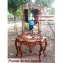 Tolet atau Meja Rias atau Meja Dinding atau Meja Konsul Motif Anggur Kayu Jati