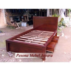 Ranjang atau Dipan Minimalis Kayu Jati Laci 2 Ukuran 120x200 cm
