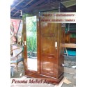 Wardrobe atau Lemari Minimalis Pintu 2 Sliding Cermin Kayu Jati