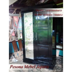 Almari / Lemari Minimalis Hitam Pintu 2 Cermin Kayu Jati