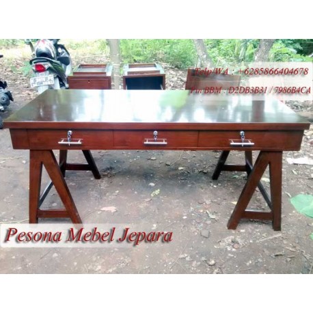 Meja Kerja / Meja Belajar / Meja Kantor Laci 3 Kayu Jati