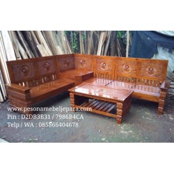 Kursi Tamu Sudut Robot Motif Bunga Matahari Ceplok