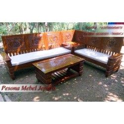 Kursi Tamu Sudut Robot Motif Bunga Mawar Ceplok