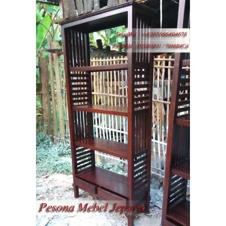 Rak Buku Laci 2 Ruji-Ruji Kayu Jati