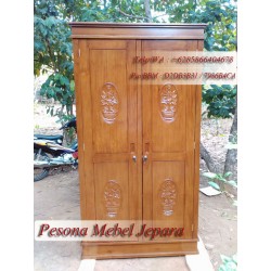 Lemari / Almari Pakaian Minimalis Motif Mawar Kayu Jati