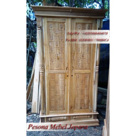 Lemari / Almari Pakaian Motif Obat Nyamuk Dan Meteor Kayu Jati