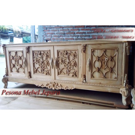 Bufet Ukir Jepara Motif Mawar Kayu Jati