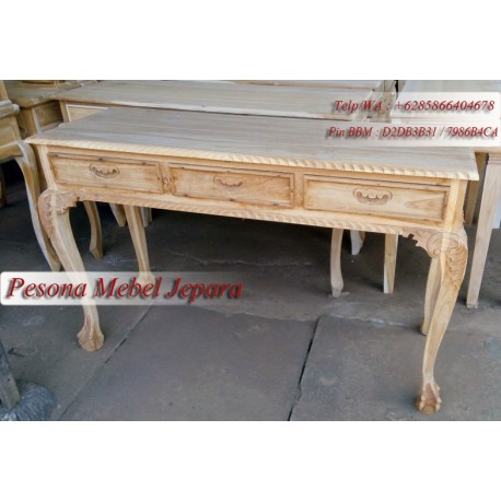 Meja Konsul Ukir atau Meja Console Ukir Laci 3 Model Kaki Kambing