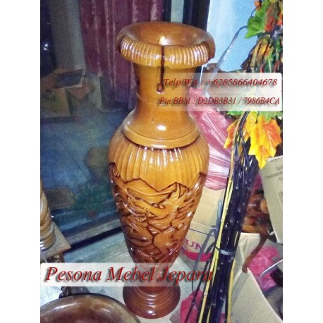 Vas Bunga Ukiran Naga atau Guci Kayu Ukiran Naga atau Tempat Payung Ukiran Naga