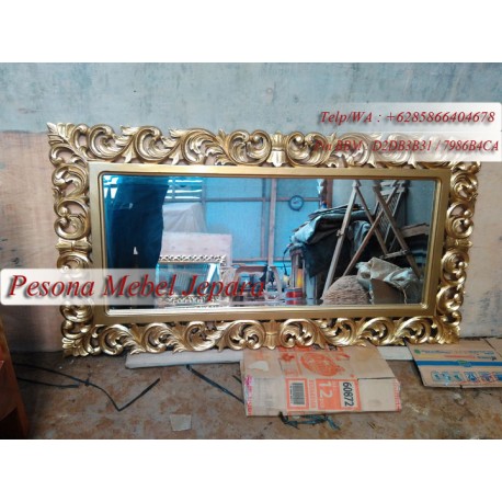 Bingkai atau Frame atau Pigura Cermin Kotak Ukir Waru Panjang 150 cm
