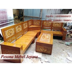 Kursi Tamu Sudut Minimalis Mawar Koin Kayu Jati