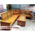 Kursi Tamu Sudut Minimalis Mawar Koin Kayu Jati