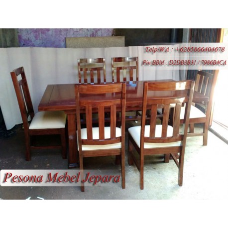 Meja Makan Minimalis Jok Kursi 6 Ruji-ruji Kayu Jati