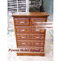 Drawers 6 Minimalis Meteor, Nakas Laci 6 Ukir Meteor Kayu Jati