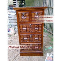 Nakas Ukir Meteor Laci 5, 5 Drawers Ukir Meteor, Ukuran 60 cm Kayu Jati